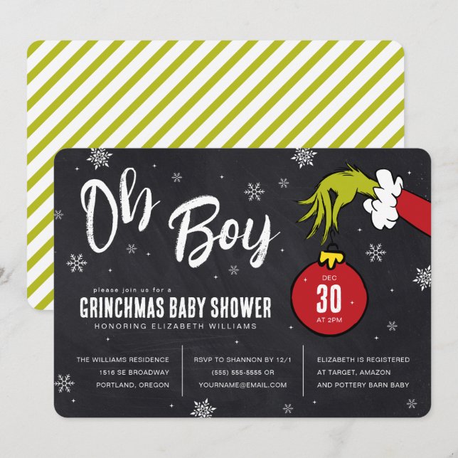 Carte Dr Seuss | Oh Boy Grinch Baby shower (Devant / Derrière)
