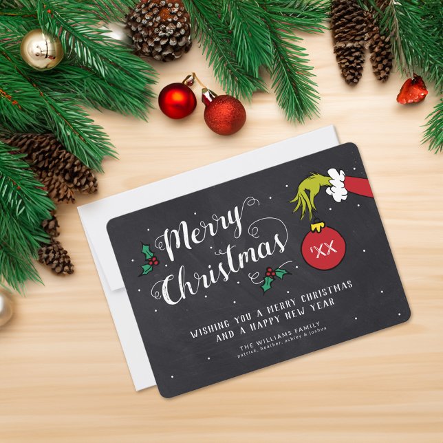 Carte Dr Seuss | The Grinch - Joyeux Noël Photo (Card on table)