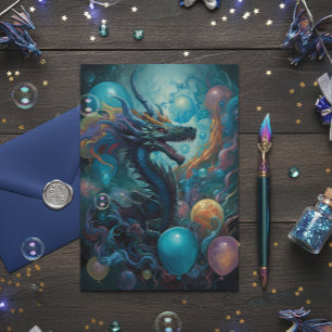 Carte Dragon avec ballons d'anniversaire