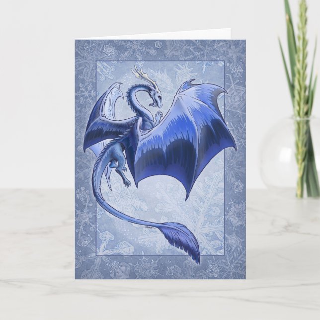 Carte Dragon Bleu d'hiver Imaginaire Nature Art (Devant)