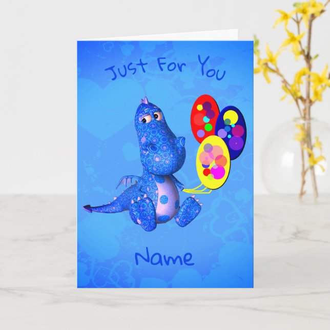 Carte Dragon Bleu Et Ballons Anniversaire Personnalisé (Fleur jaune)