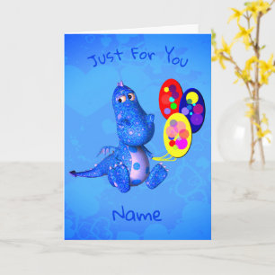 Carte Dragon Bleu Et Ballons Anniversaire Personnalisé