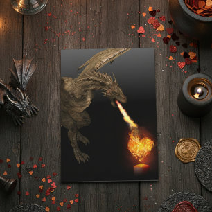 Carte Dragon Feu Respirant Amour Cœur Wyvern