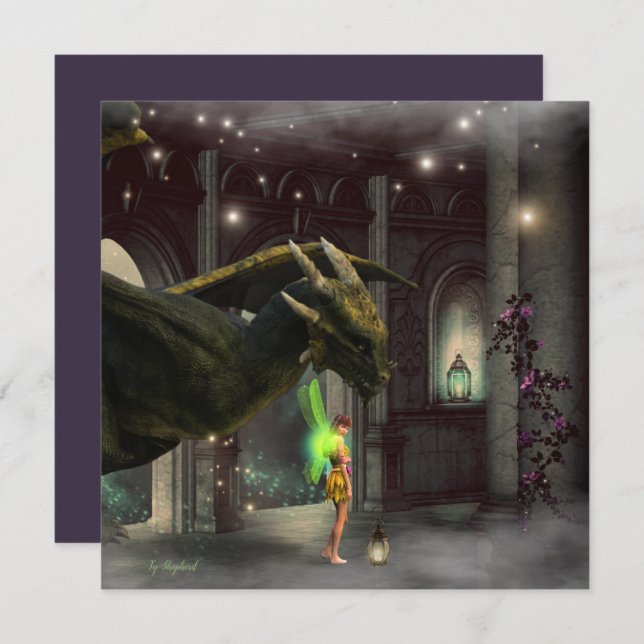 Carte Dragon moderne et Imaginaire de fées (Devant / Derrière)