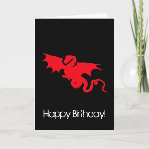 Carte Dragon rouge sur noir Joyeux anniversaire