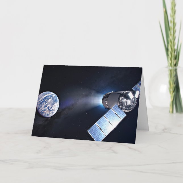 Carte Dragon Xl Spacecraft Avec Planète Terre À Distance (Devant)