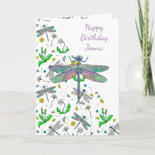 Carte Dragonflies et Dandelions personnalisés Anniversai