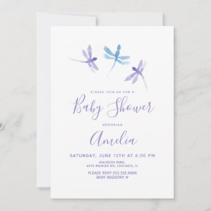 Carte Dragonfly Aquarelle  Fête de Naissance Violet Bleu