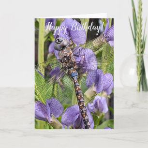 Carte Dragonfly colorée sur les fleurs violettes Anniver