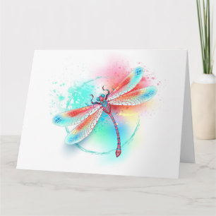 Carte Dragonfly rouge sur l'arrière - plan aquarelle