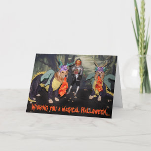 Carte Dragons de Halloween de golden retriever