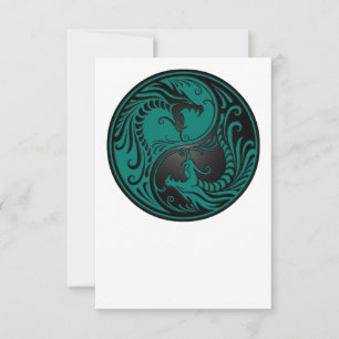 Carte Dragons turquoises de Yin Yang en bleu et noir