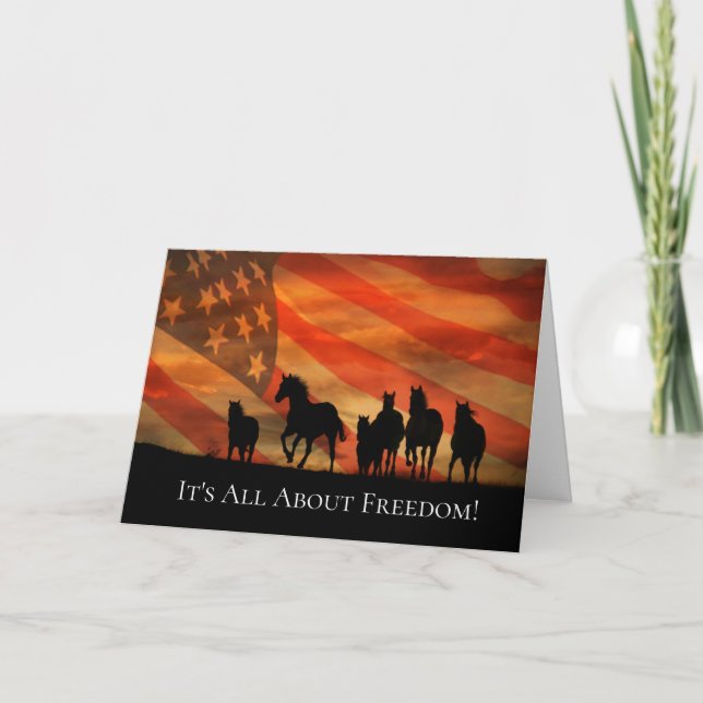 Carte Drapeau 4 juillet Liberté Patriotique Chevaux (Devant)