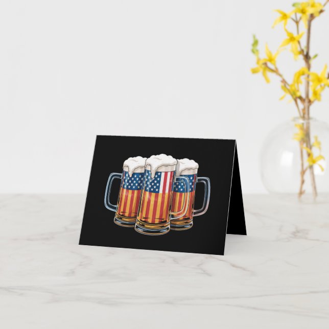 Carte Drapeau américain de la bière 4 juillet Merica Boi (Fleur jaune)