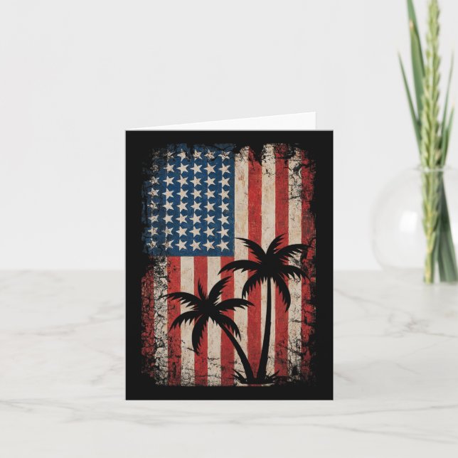 Carte Drapeau américain du 4 juillet Palmiers Usa Amériq (Devant)