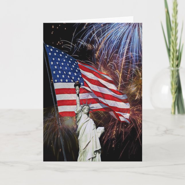 Carte Drapeau américain, feux d'artifice et statue de la (Devant)