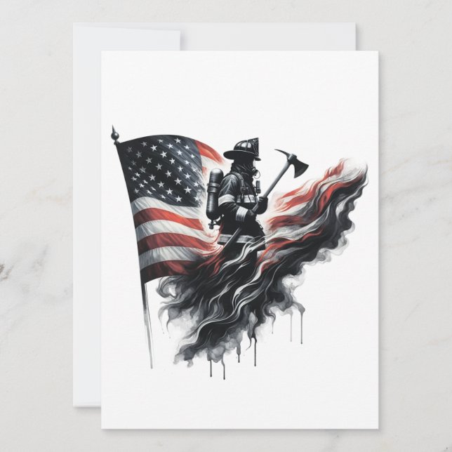 Carte Drapeau américain. Pompier (Devant)