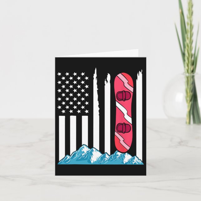 Carte Drapeau américain Snowboard Cadeau Snowboard lunet (Devant)
