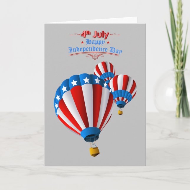Carte Drapeau Animé américain 4 juillet Hot Air Ballon (Devant)