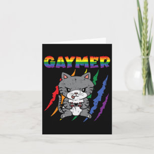 Carte Drapeau arc-en-ciel LGBTQ de jeu vidéo de chat de