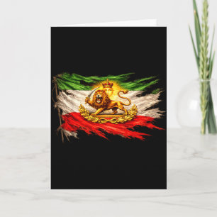 Carte Drapeau iranien avec emblème de lion et de soleil,