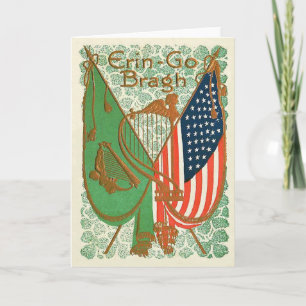 Carte Drapeau irlandais-américain harpe d'Erin Shamrock