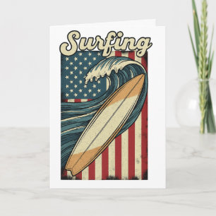 Carte Drapeau USA Surf Rétro