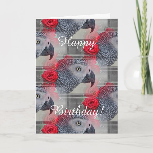 Carte Dreamy African Grey with Red Roses (Devant)