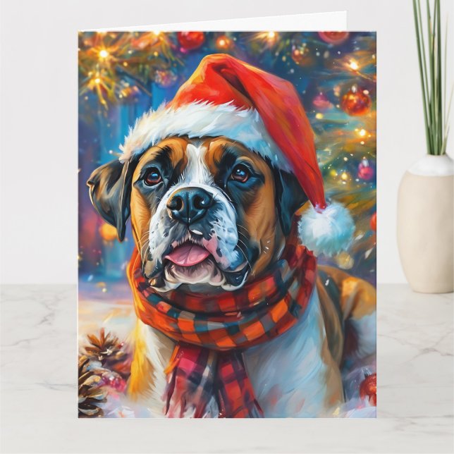 Carte Dreamy Boxer Anglais Chiot Noël Aquarelle (Devant)