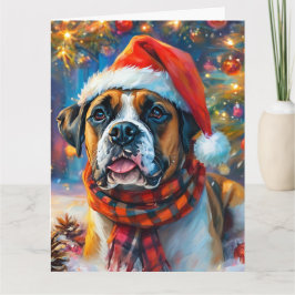 Carte Dreamy Boxer Anglais Chiot Noël Aquarelle