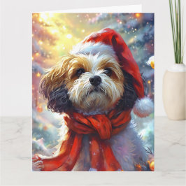 Carte Dreamy Puppy à Santa Hat et Scarf