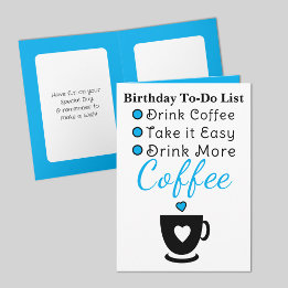 Carte Drink more coffee white blue birthday