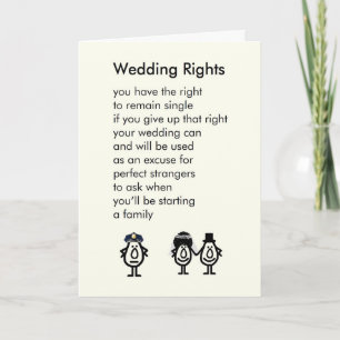 Carte Droits des mariages - Un poème de félicitations po