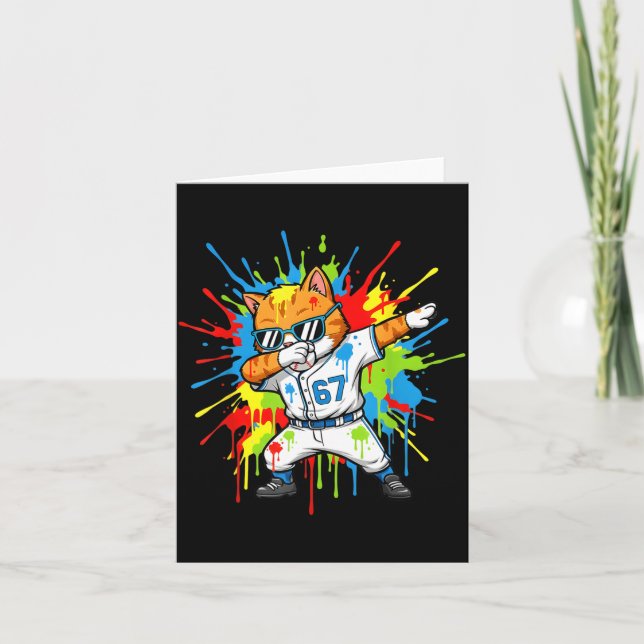 Carte Drôle 67 Baseball Dabbing Cat 6 7 Dégoulinant de C (Devant)