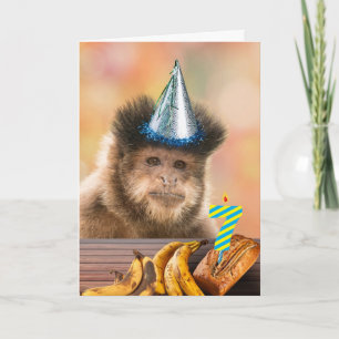 Carte Drôle 7Anniversaire Capuchin Singe Banane Pain