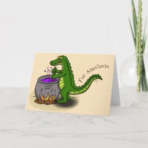 Carte Drôle alligator vert cuisine dessin animé