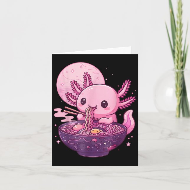 Carte Drôle Axolotl Noodle Anime Kawaii Axolotl Manger R (Devant)