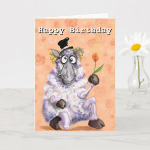 Carte Drôle Birthday Card Ram avec Flower