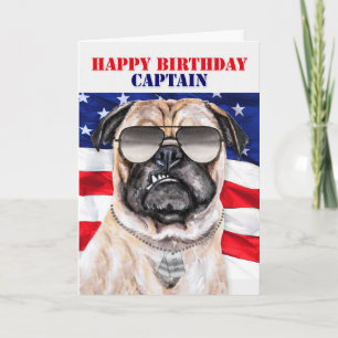 Carte Drôle Carlin Chien militaire Capitaine Anniversair
