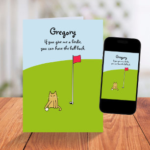 Carte Drôle Cartoon Chat Birdie Golf Plaisanterie Annive