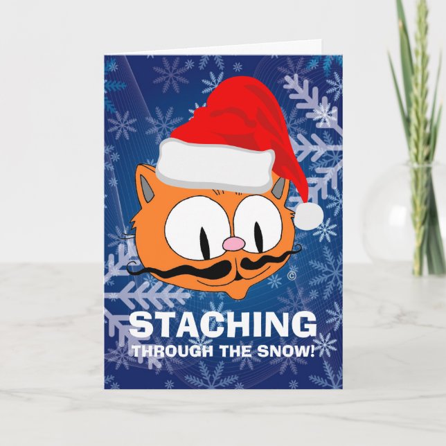 Carte Drôle Cartoon Mustache Chat Noël (Devant)