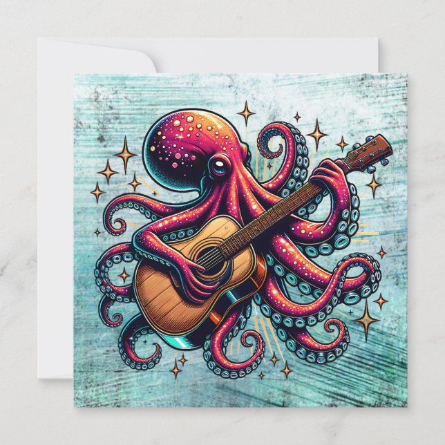 Carte Drôle Cartoon Octopus Jouer de la guitare (Devant)