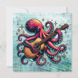 Carte Drôle Cartoon Octopus Jouer de la guitare