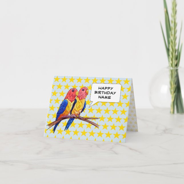 Carte Drôle Cartoon Parrots Anniversaire (Devant)