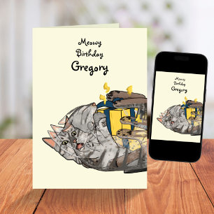 Carte Drôle Cat Action Cartoon Détruit Cadeau Anniversai