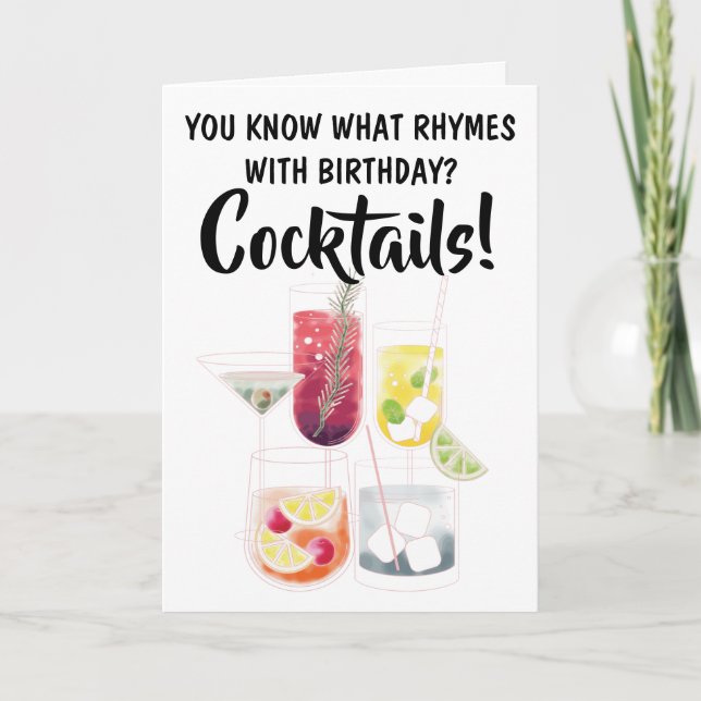 Carte Drôle Ce Qui Récit Avec Anniversaire, Cocktails (Devant)