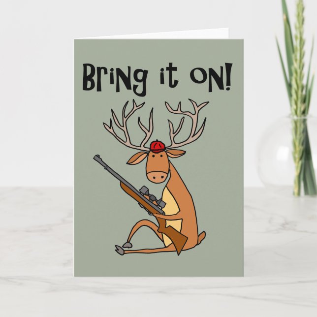 Carte Drôle cerf avec chasser le fusil et le Casquette (Devant)