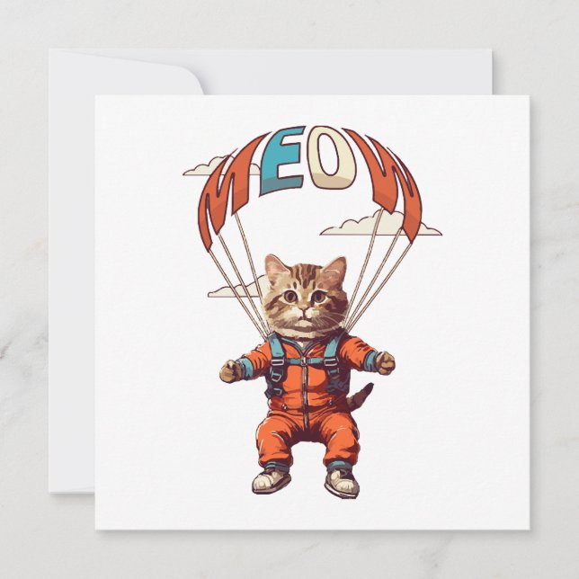 Carte Drôle chat Skydiving (Devant)
