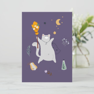 Carte Drôle chats de dessin animé avec balais, citrouill