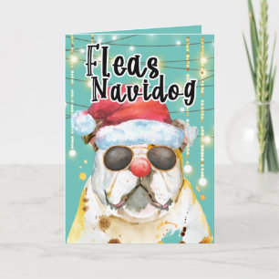 Carte Drôle chien anglais en lumières joyeuses vacances